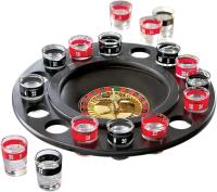 New CRYSTAL CLEAR Game Night Shot Glass Roulette Game, 16 Shot Glasses, 2 Metal Balls, 1 Spinning Roulette Wheel Shot Glass Holder