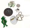 6 Vintage Brooches: Polymer Clay Nativity, Swarovski Rhinestone Angel, Rhinestone Maple Leaf, Clear Acrylic Shamrock, Round Brooch with Translucent Panels + Pendant Bale, Horrifying Leprechaun - Up to - 6