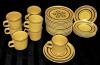 29pcs Vintage FRANCISCAN England Honeycomb Stoneware Dishes: 8&times; 3" Coffee Cups, 7&times; 5.6" Saucers, 14&times; 6.3" Bread + Butter Plates - 2