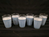 6 Vintage Juice Glasses - Blue Checkered