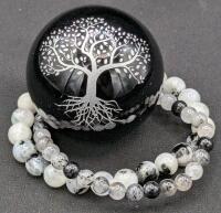 New A DROP OF CRAFT MAGICK CO Tree of Life Sphere + 2 Polished Stone Expansion Bracelets : Rainbow Moonstone & Black Rutile (One Size Fits Most)