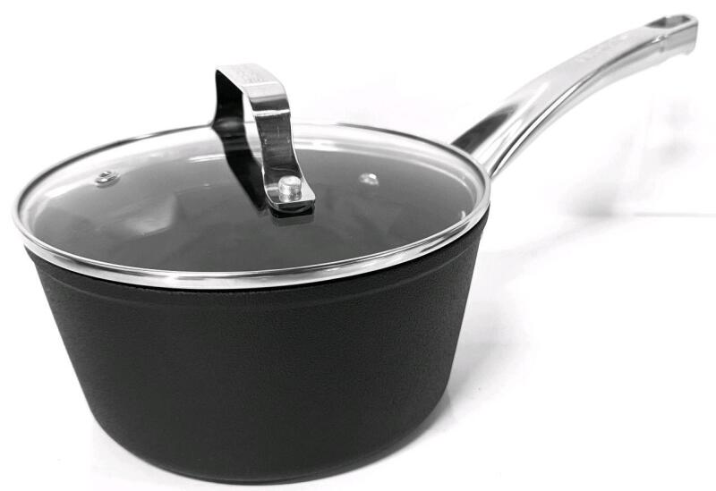 New STARFRIT Heritage THE ROCK Diamond, Metal & Utensil-Safe 7.27" &times; 3.65" Deep Pot With Lid | Induction Ready, Forged Aluminum Base, Oven-Safe Stainless Steel Handles, Tempered Glass Lids, Dishwasher Safe