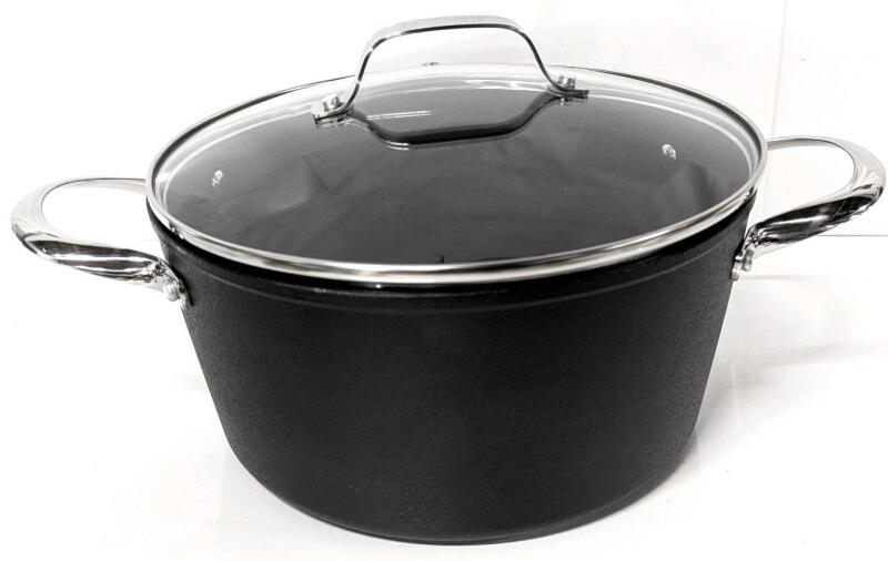 New STARFRIT Heritage THE ROCK Diamond, Metal & Utensil-Safe 10.5" &times; 5.25" Deep Double Handle Pot With Lid | Induction Ready, Forged Aluminum Base, Oven-Safe Stainless Steel Handles, Tempered Glass Lids, Dishwasher Safe