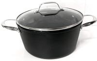 New STARFRIT Heritage THE ROCK Diamond, Metal & Utensil-Safe 10.5" &times; 5.25" Deep Double Handle Pot With Lid | Induction Ready, Forged Aluminum Base, Oven-Safe Stainless Steel Handles, Tempered Glass Lids, Dishwasher Safe