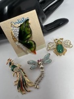 Four Rhinestone Critter Vintage Brooches