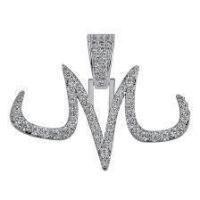 New 14k White Gold Plated with CZ stones -Iced Out Majin Pendant Mens White and Gold Finish Chains Hip Hop