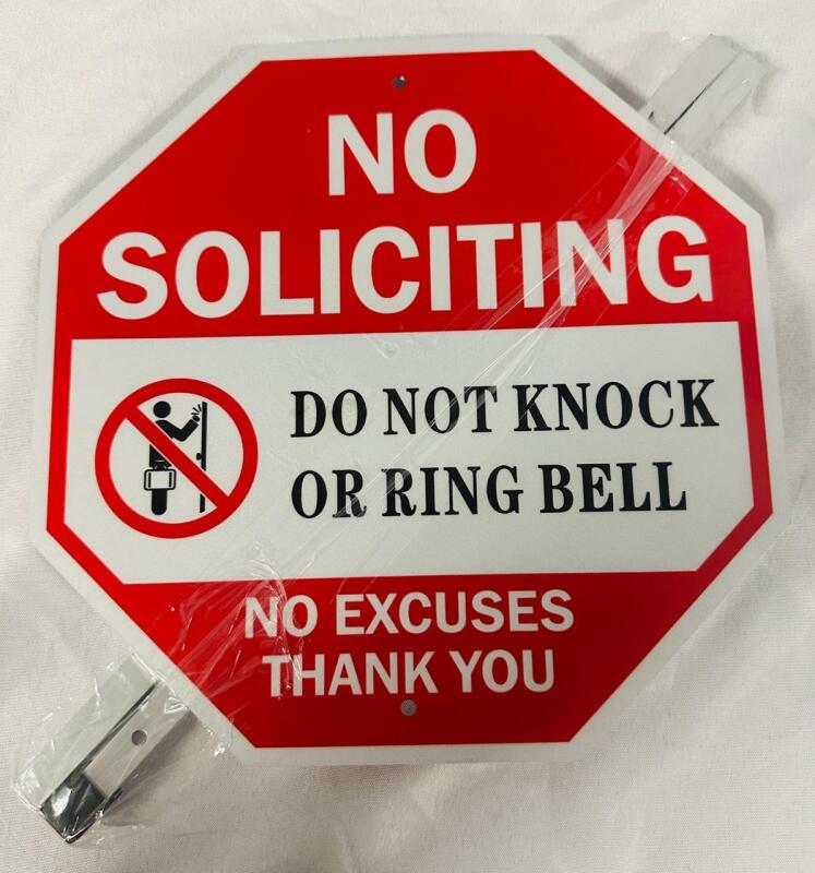 New Metal &ldquo;No Soliciting&rdquo; Sign with Stake and Fastenings - 10&rdquo; x 10&rdquo;