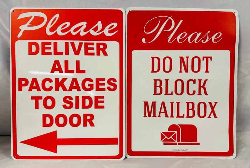 2 Decorative Metal Signs; Delivery Directions and &ldquo;Do Not Block Mailbox&rdquo; - Both 15.5&rdquo; x 12&rdquo;