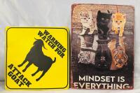 2 Decorative Metal Signs; Attack Goat (12&rdquo; x 12&rdquo;) and Mindset is Everything Kitty Sign (16&rdquo; x 12&rdquo;)