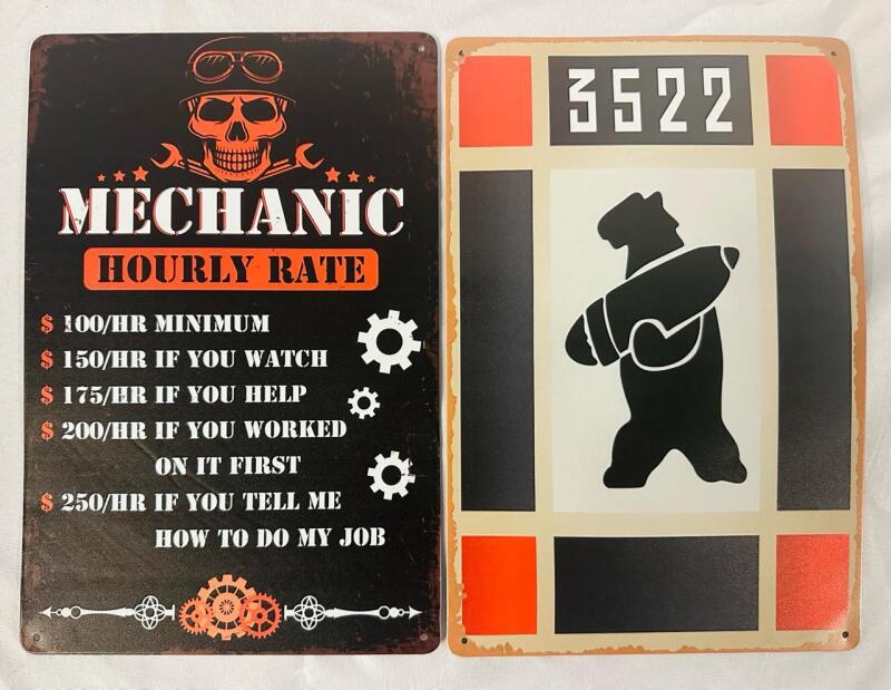 2 Decorative Metal Signs for Garage/Basement/Workshop, Includes Mechanic Sign and 3522 Bomber Sign (Both 12&rdquo; x 8&rdquo;)