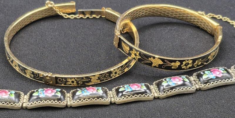 3 Vintage Bracelets - 2 DAMASCUS Hinged Bracelets +