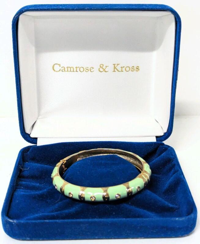 Vintage CAMROSE & KROSS Hinged Enamel Bracelet in Velvet Box, 0.4" Wide &times; 2.25" Inner Diameter