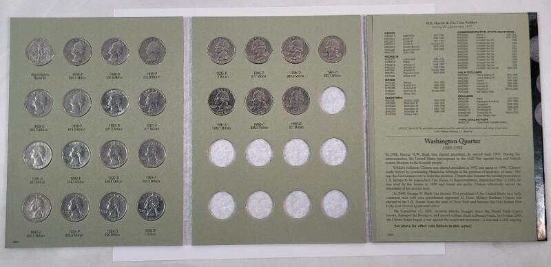 1988 - 1996 USA Washington 25 Cent Quarters in Collector Book , Complete Set . 23 Coins