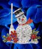 Cheerful Lovely Rhinestone Snowman Brooch Black Enamel Top Hat Textured Broom Enamel Petals with Red Rhinestones approximately 2&rsquo;&rsquo;