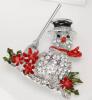 Cheerful Lovely Rhinestone Snowman Brooch Black Enamel Top Hat Textured Broom Enamel Petals with Red Rhinestones approximately 2&rsquo;&rsquo; - 2
