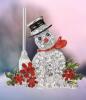 Cheerful Lovely Rhinestone Snowman Brooch Black Enamel Top Hat Textured Broom Enamel Petals with Red Rhinestones approximately 2&rsquo;&rsquo; - 3