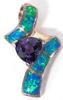 STUNNING Vintage Stamped 825 + Marked Pendant Amethyst & Blue Fire Opal Pendant, 1" Long, See Photos For Stamps