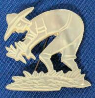 Vintage Carved Mother of Pearl Brooch Chinese Farmer, 1.25" Long