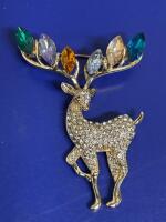 Luxury Deer Brooch with Colorful Gemstone Rhinestones - Sparkling Antlers & Gemstone-Studded Body Approximately 2 x 1.5&rsquo;&rsquo;