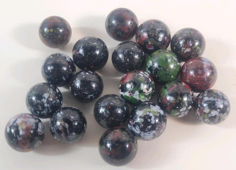 Vintage Vacor Confetti / Stardust Black Glass Marbles . 19 Marbles .