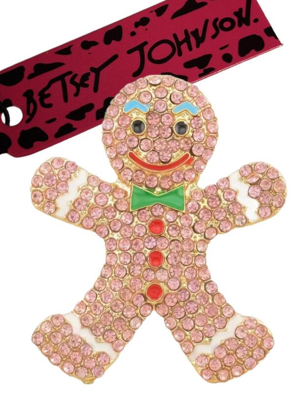 Betsey Johnson Tagged Gingerbread Adorable Pink Rhinestone & Enamel Brooch / Pendant approximately 2&rsquo;&rsquo;