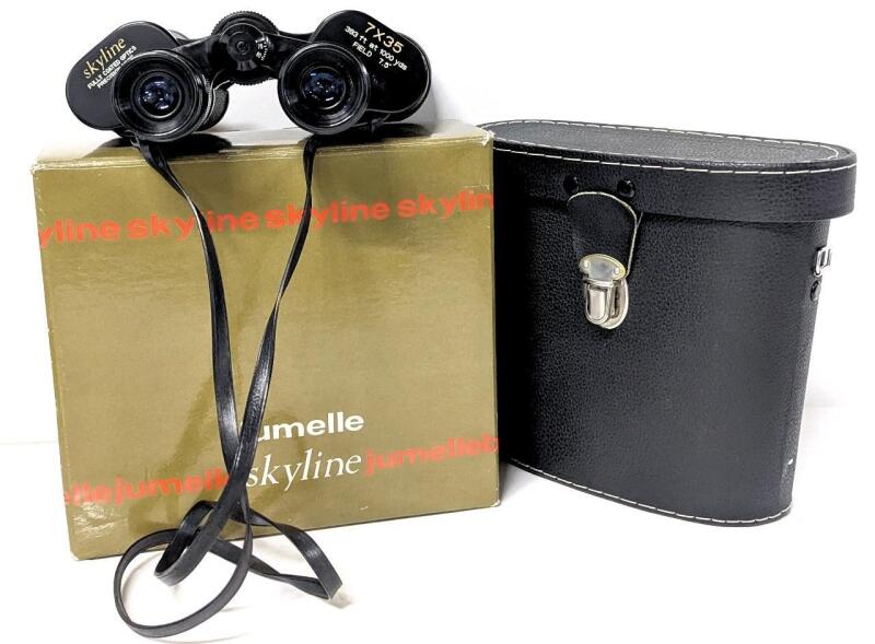 Vintage Jumelle SKYLINE 7&times;35 Binoculars With Case & Original Box, 393FT @ 1000 YDS, Field 7.5⁰, Fully Coated Optics (Case Does Not Include Shoulder Strap)
