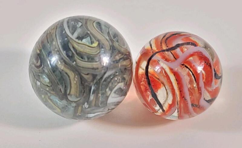 Vintage European Veli Glass Multi-Color Spaghetti Swirl Marbles .