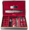 Vintage Men's Jewelry: Tie Clips Incl Siam Thailand Silver, Cufflinks Incl Stamped STERLING AMCO "Cibus Ad Omnes", Bar Pins, Pens (Parker, Flair) in Jewelry Box 9.15" &times; 6" &times; 2.5"
