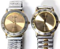 2 TIME Quartz Movement Watches With Metal Expansion Bands, Both Non-Functional And Likely Need Servicing