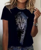 New Women&rsquo;s Size XXL Leopard Print Crew Neck T-Shirt Short Sleeve Graphic Tee with Realistic Animal Design, Breathable & Machine Washable 95% Polyester 5% Elastane Stock Photos added