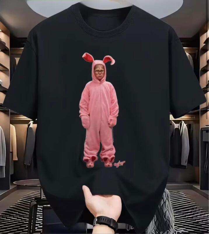 New Men&rsquo;s Size XL Christmas Story Ralphie & Pink Bunny Graphic Tee - Vintage Movie Shirt, Soft Breathable Cotton T-Holiday Gift for Fans of A Christmas Story Movie Retro Design- Love it! Machine Washable Stock photos added. Love Ralphie&rsquo;s expression