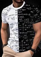 New Men&rsquo;s Size XL 3D Math T-Shirt Short Sleeve T-Shirt Crew Neck, Regular Fit, Black and White Mathematical Formulas Print 100% Polyester Machine Washable Stock photos added