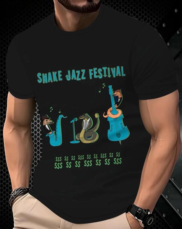 New Men&rsquo;s Size L Snake Jazz Festival T-Shirt Short sleeve Comfortable & Versatile 3D Print Guitar & Music Note Graphic T-Shirt "Snake Jazz Festival" Design Machine Wash 95% Polyester 5% Spandex Stock photos added