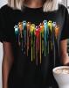 New Women's Size XXL Paw Print Short Sleeve T-Shirt - Black Heart Paw Print Dripping Paint Art Graphic Tee, Round Neck Machine Washable Artistic Casualwear, Playful Design Shirt, Regular Length Shirt 95% polyester 5% Elastane Stock photos added