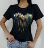 New Women's Size XXL Paw Print Short Sleeve T-Shirt - Black Heart Paw Print Dripping Paint Art Graphic Tee, Round Neck Machine Washable Artistic Casualwear, Playful Design Shirt, Regular Length Shirt 95% polyester 5% Elastane Stock photos added - 3
