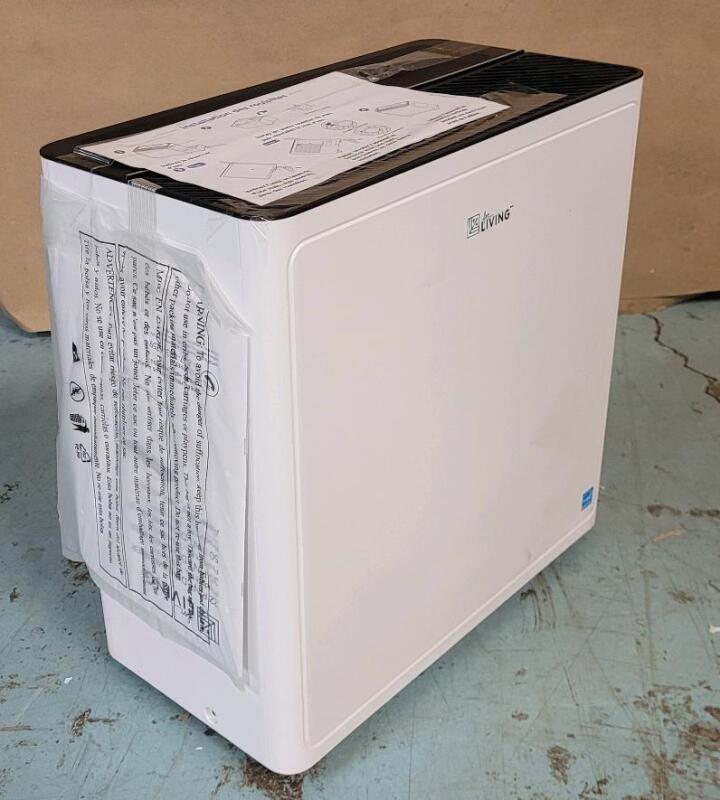 As New - For Living 50 Pint 2-Speed Dehumidifier w/Manual , White . Tested Powers Up , Not Tested Beyond Power Up, No Box , Tape Residue & Dust from Shipping . Retail New $260 .