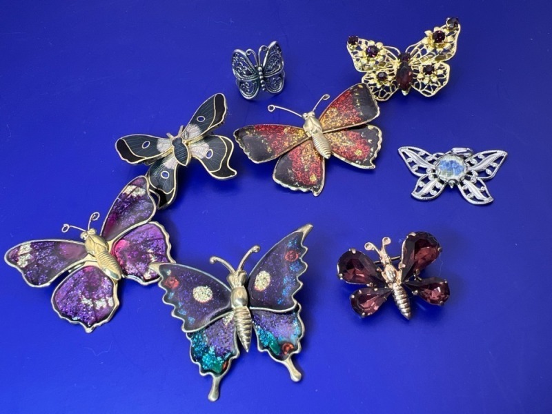 Vintage Butterfly Jewellery Brooches Rings