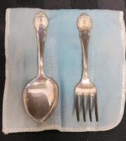 Vintage Lunt Sterling Silver Baby Spoon & Fork Set w/Monogram AR Jr. on Handle