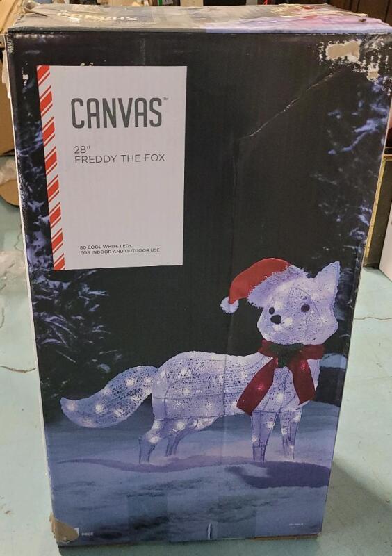 New - CANVAS Indoor/Outdoor 28" Arctic Freddy The Fox Holiday Light-Up Decoration . May be returned within 48 hours of pickup if found damaged or not as described.