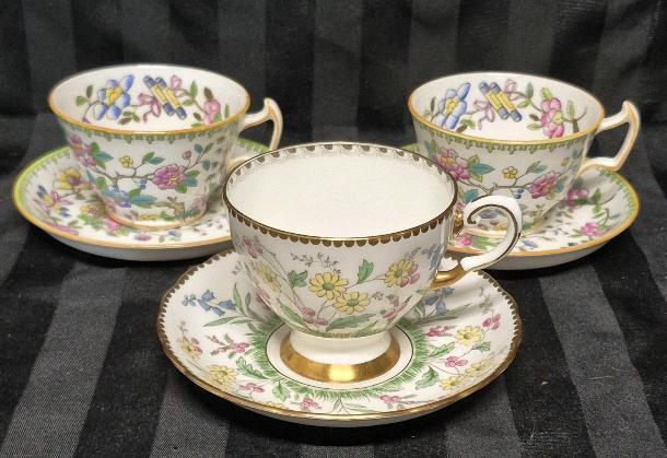 3 Vintage Teacup & Saucers - Coalport & Hammersley