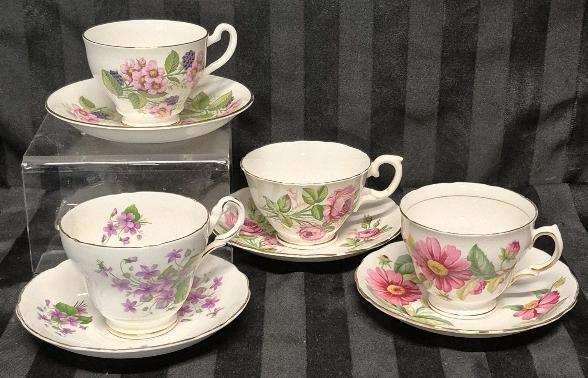 4 Vintage Teacup & Saucers - Royal Vale, Regency, Clare & Queen's