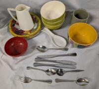 Kitchen lot, dishes, plates Bowls and More! Pitcher measures 5.75" Tall