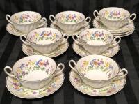 7 Vintage Royal Doulton - Easter Morn - Cream Soup Bowls & Saucers