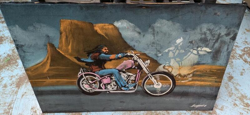 Signed Painting on Soft Canvas. 36" by 24" Small Puncture Present See Photos.