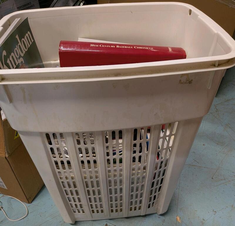 Laundry Hamper with 15+ Assorted Books. Assorted Genres. Hamper is 2' Tall