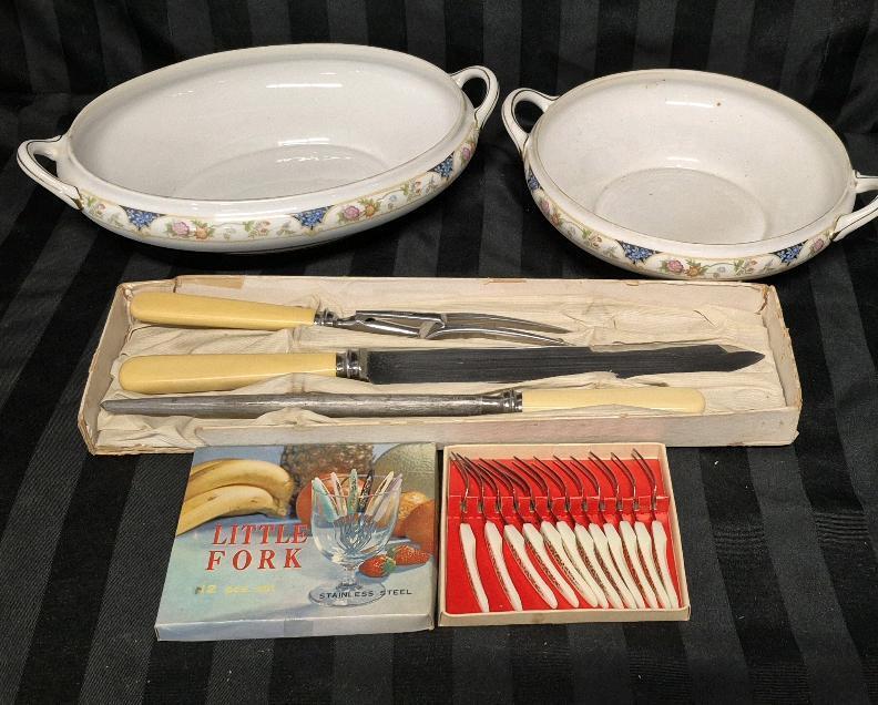 Vintage Entertaining Dishes - Noritake Dishes, 12 Little Forks and Carving Set