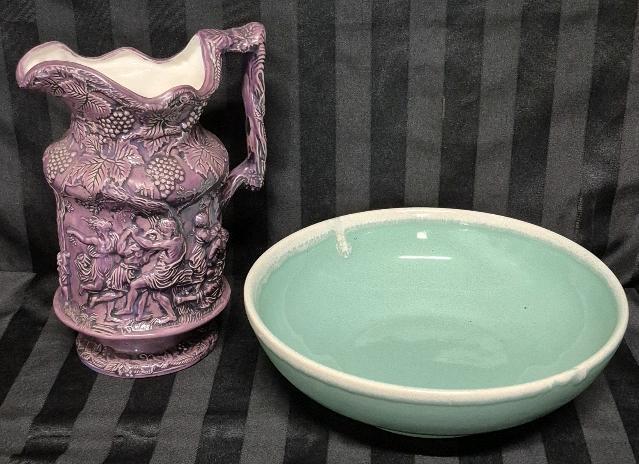 Vintage Ceramic Pitcher & Pottery Bowl