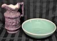 Vintage Ceramic Pitcher & Pottery Bowl