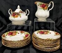 Vintage ROYAL ALBERT Old Country Roses Creamer & Lidded Sugar Bowl, 5&times; Deeper Saucers 5.4", 9&times; Saucers 5.8", No Chips or Cracks, All Saucers Ring True