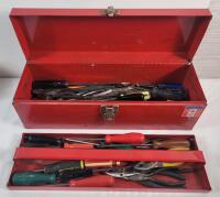 Mastercraft Red Metal Tool Box filled with Screwdrivers & Wrenches .